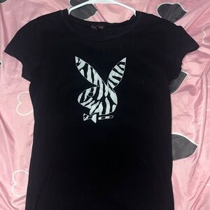 PLAYBOY Black and White Zebra Graphic Women's Tee